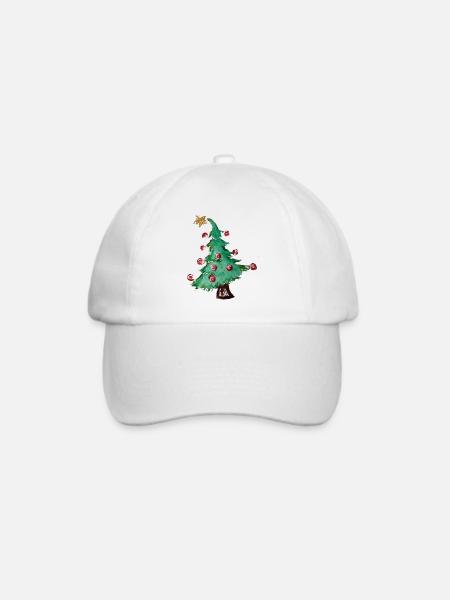 Aquarell-Weihnachtsbaum mit roten Ornamenten - Baseballkappe - Weiß/Weiß