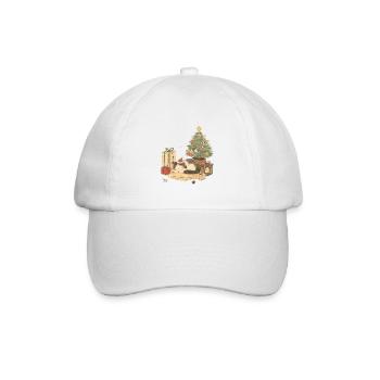 Gemütliche Weihnachtskatze mit Geschenken - Baseballkappe - Weiß/Weiß - Vorne