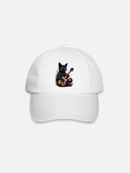Musiker Schwarze Katze Gitarrist Bombay Katzen - Baseballkappe - Weiß/Weiß