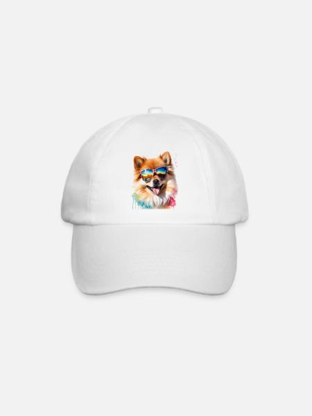 Pomeranian Zwergspitz Sonnenbrille Hund Print - Baseballkappe - Weiß/Weiß