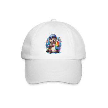 Kleiner Süßer Otter trinkt mit Strohhalm Limonade - Baseballkappe - Weiß/Weiß - Vorne