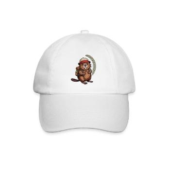 Lustiger Biber mit Wanderstöcken und Rucksack - Baseballkappe - Weiß/Weiß - Vorne