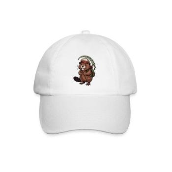 Lustiger Biber mit Wanderstöcken und Rucksack - Baseballkappe - Weiß/Weiß - Vorne