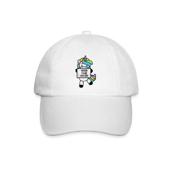 hände waschen hygiene maske einhorn demo lustig - Baseballkappe - Weiß/Weiß - Vorne