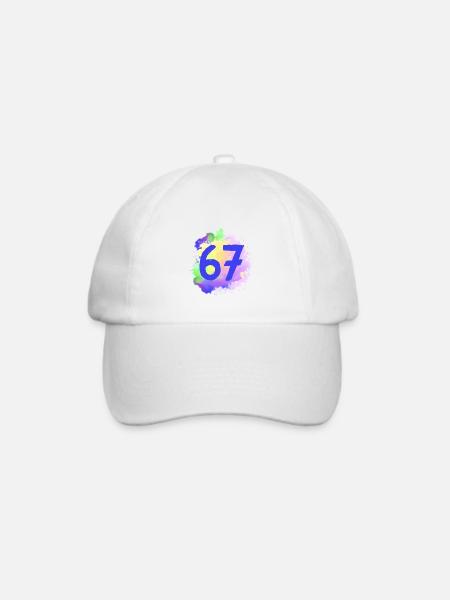 67 Zahl Klecks - Baseballkappe - Weiß/Weiß