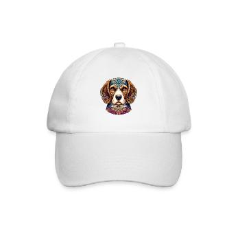 Verziertes Beagle-Mandala-Porträt - Baseballkappe - Weiß/Weiß - Vorne