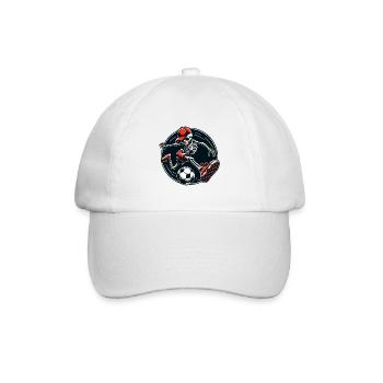 Lustiges Skelett mit Basecap spielt Fussball - Baseballkappe - Weiß/Weiß - Vorne