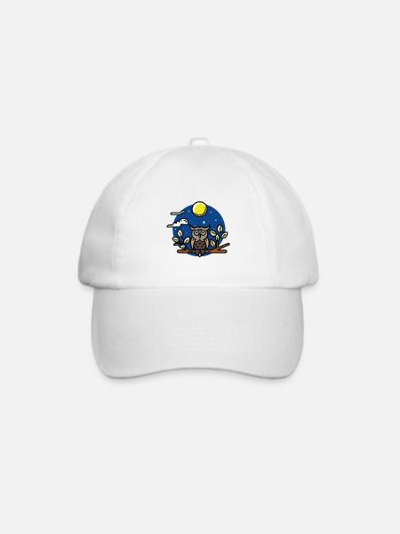 Eule in der Nacht bei Vollmond - Baseballkappe - Weiß/Weiß