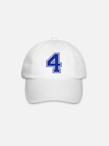 4 - Nummer - Zahl - Baseballkappe - Weiß/Weiß