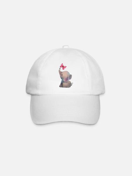 Elefant mit rosa Falter - Baseballkappe - Weiß/Weiß