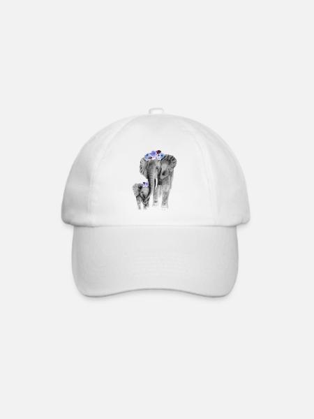 Mutter und Tochter Elefant - Baseballkappe - Weiß/Weiß