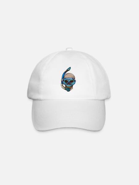 Tauchen Totenkopf Taucherbrille Schnorchel - Baseballkappe - Weiß/Weiß