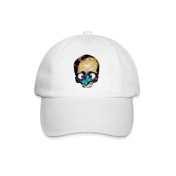 Totenkopf blauer Schmetterling / skull butterfly - Baseballkappe - Weiß/Weiß - Vorne