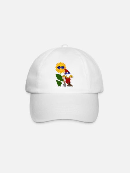 Gartenzwerg, Sonnenblume, Sonnenbrille - Baseballkappe - Weiß/Weiß