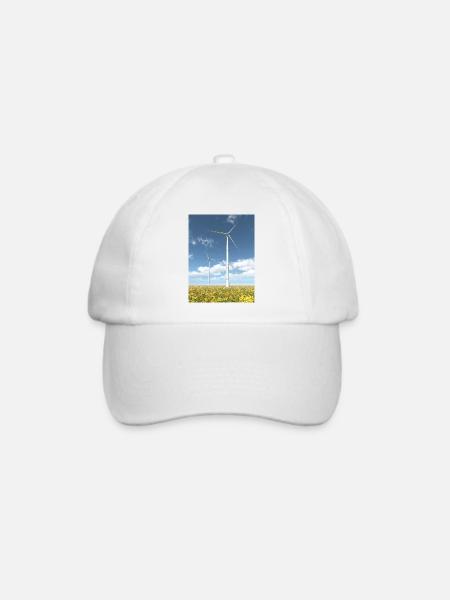 Windkraftanlagen mit Sonnenblumen - Baseballkappe - Weiß/Weiß