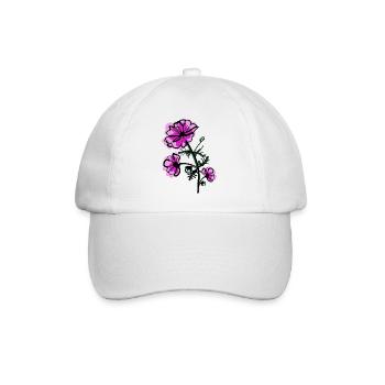 Oktober Geburtsblume Kosmos - Baseballkappe - Weiß/Weiß - Vorne