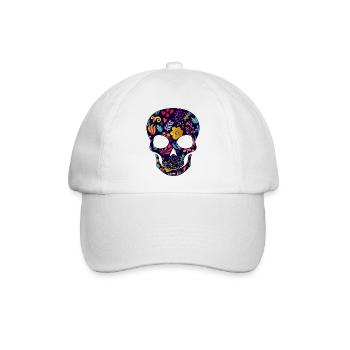 Skull Totenkopf Flower Blumen - Baseballkappe - Weiß/Weiß - Vorne
