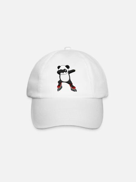 dabbing panda on inlineskates skating skater tier - Baseballkappe - Weiß/Weiß