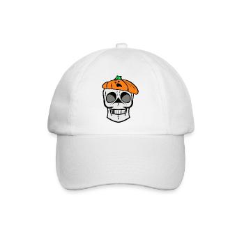 Skelett Schädel mit Kürbis Barett, Cartoon, Herbst - Baseballkappe - Weiß/Weiß - Vorne