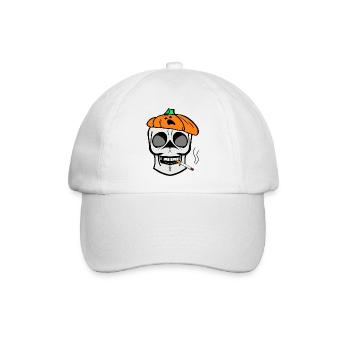 Skelett Schädel Kürbis Barett Zigarette , Cartoon - Baseballkappe - Weiß/Weiß - Vorne