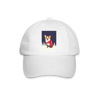Corgi mit rot-weißem Weihnachtsschal - Baseballkappe - Weiß/Weiß - Vorne