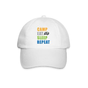 Camp Eat Sleep Repeat Wohnwagen in Farbe - Baseballkappe - Weiß/Weiß - Vorne