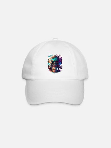 Totenkopf | Kaffee | farbig | Colorful Skull - Baseballkappe - Weiß/Weiß