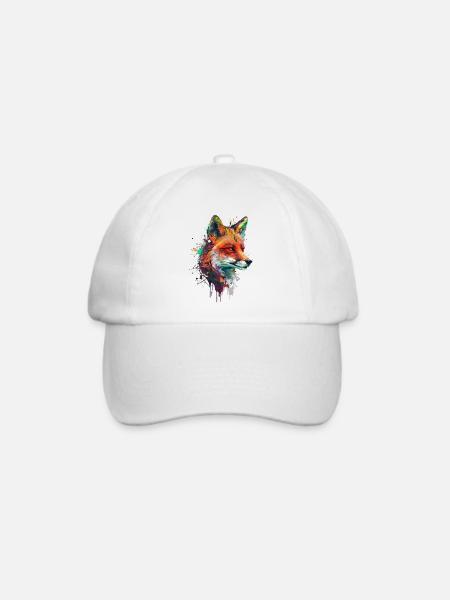 fuchs mit bunten farbklecksen - Baseballkappe - Weiß/Weiß