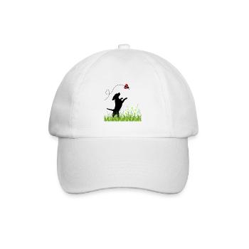 Frühlingsdesign - Hund, Wiese und Marienkäfer - Baseballkappe - Weiß/Weiß - Vorne