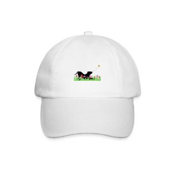 Frühlingsdesign - spielender Hund, Wiese, Biene - Baseballkappe - Weiß/Weiß - Vorne