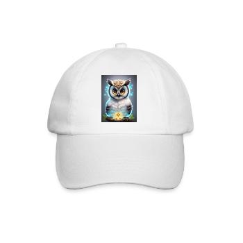 Süße Eule mit leichtender neon Aura & großen Augen - Baseballkappe - Weiß/Weiß - Vorne