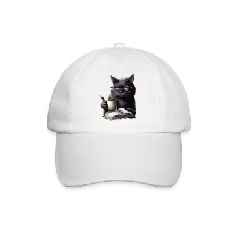 Schwarze Katze Liest Buch - Baseballkappe - Weiß/Weiß - Vorne
