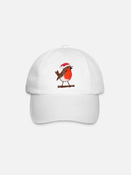 Weihnachtliches Rotkehlchen - Baseballkappe - Weiß/Weiß