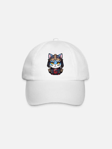 Samurai-Katze #4 - Baseballkappe - Weiß/Weiß