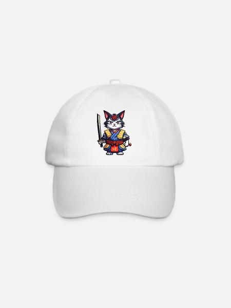 Samurai-Katze #11 - Baseballkappe - Weiß/Weiß