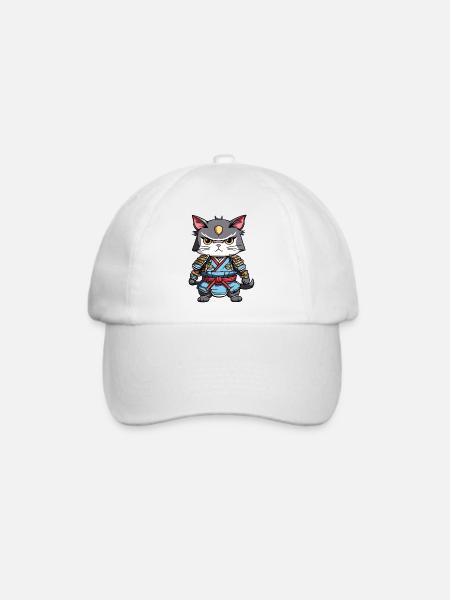 Samurai-Katze #14 - Baseballkappe - Weiß/Weiß