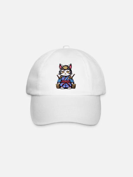 Samurai-Katze #23 - Baseballkappe - Weiß/Weiß