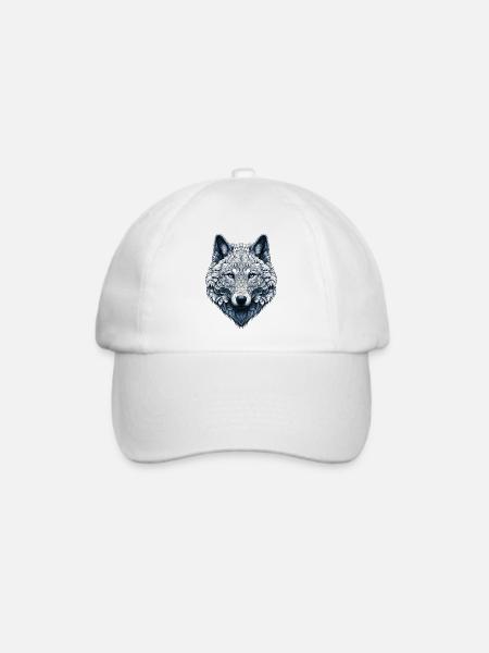 Wolf mit Mandalas verziert - Baseballkappe - Weiß/Weiß