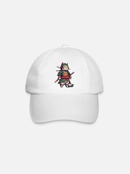 Samurai Katze - Baseballkappe - Weiß/Weiß