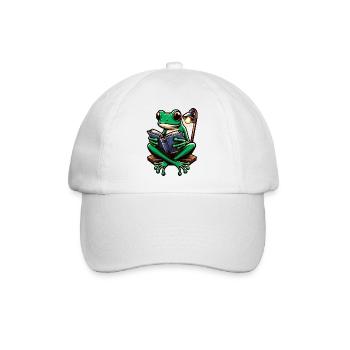 Frosch mit Buch - Baseballkappe - Weiß/Weiß - Vorne