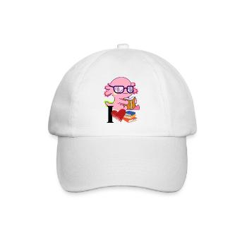 Axolotl Buchliebe - süßer Cartoon Axo mit Brille - Baseballkappe - Weiß/Weiß - Vorne