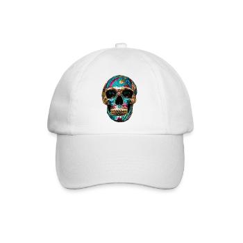 Totenkopf,metallisch,pailletten,nieten,gold,silber - Baseballkappe - Weiß/Weiß - Vorne
