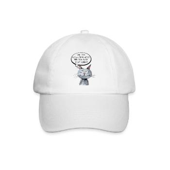 Katzenkopf mit Denkblase - Cartoon Stil - Baseballkappe - Weiß/Weiß - Vorne