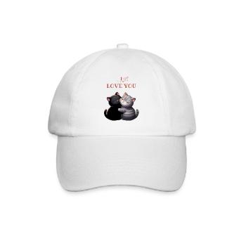 2 schwarze und graue Katzen Ich liebe dich - Baseballkappe - Weiß/Weiß - Vorne