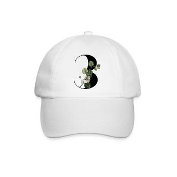 Nummer 3 Blumengrün -3. Blumengeburtstag - Baseballkappe - Weiß/Weiß - Vorne