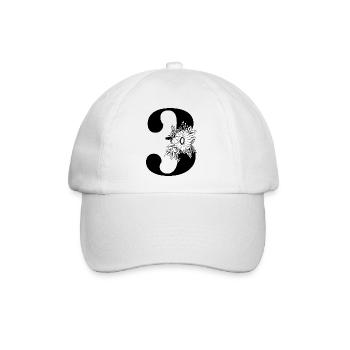 Nummer 3 Schwarze Blumen - 3. Blumenjubiläum - Baseballkappe - Weiß/Weiß - Vorne