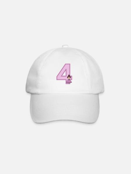 Zahl 4 - Baseballkappe - Weiß/Weiß