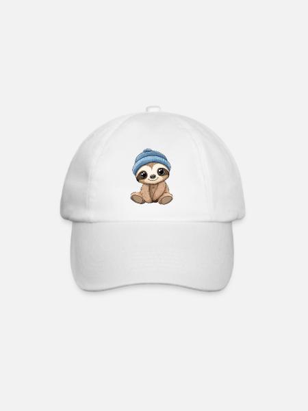 Faultier Süß Niedlich Baby Kinder Tier Cartoon - Baseballkappe - Weiß/Weiß