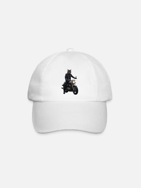 Biker Katze - Baseballkappe - Weiß/Weiß
