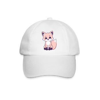 Neugieriger roter getigerter Fuchs mit auffälligen rosa Wangen - Baseballkappe - Weiß/Weiß - Vorne